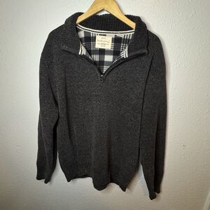 Weatherproof Mens Size XL Dark Charcoal Gray Knit Fleece Lined Sweater 1/4 Zip